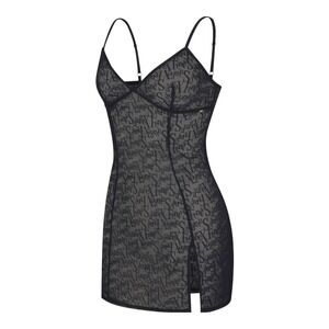 NWT Savage X Fenty Black Sheer Mesh Signature Script Slip Mini Dress Sz M Sexy